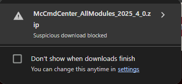 File download warning pop-up