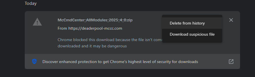 Continue Download from pop-up