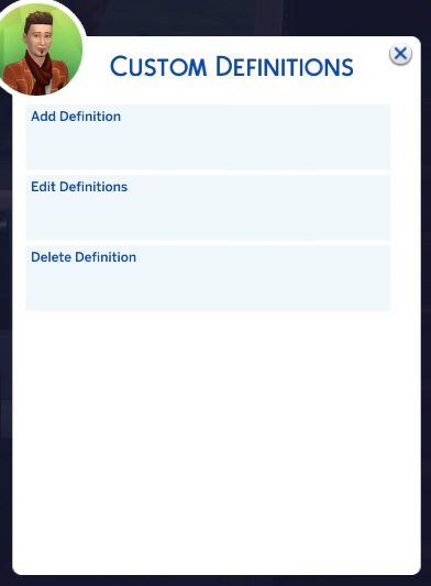 MC Dresser Custom Definitions screen for the other Sim