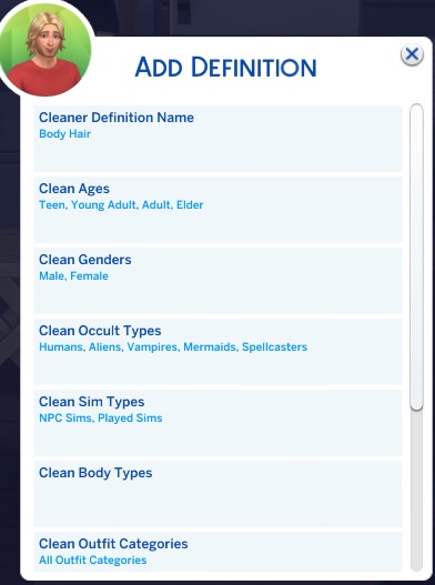 Image of MC Cleaner Add Definition Screen