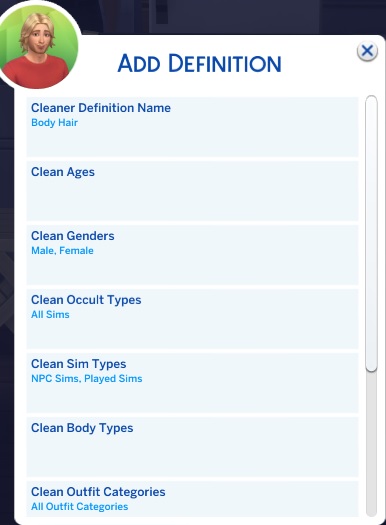 Cleaner defnition name is 'Body Hair' now.